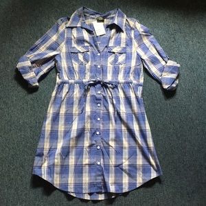 H&M Purple Plaid Button-up Tunic Top Size 8